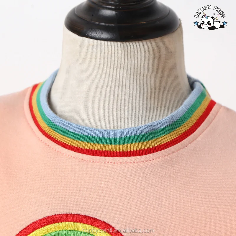 LEZONKIDS - Autumn Long Sleeved Rainbow Colorblock Embroidery Girls Party Dress for Kids Aged 2-14 Years